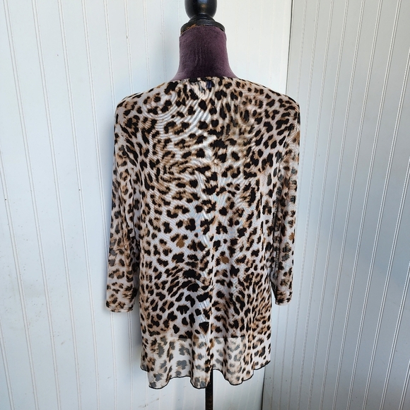 ASHLEY BLUE Women's Cover Up 3/4 Sleeve Open Front Animal Print Petite Mesh PL - Picture 5 of 12